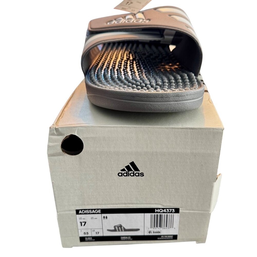Adidas Adissage Slides Grey White Massage Sandals Mens Size 17 - Picture 2 of 9